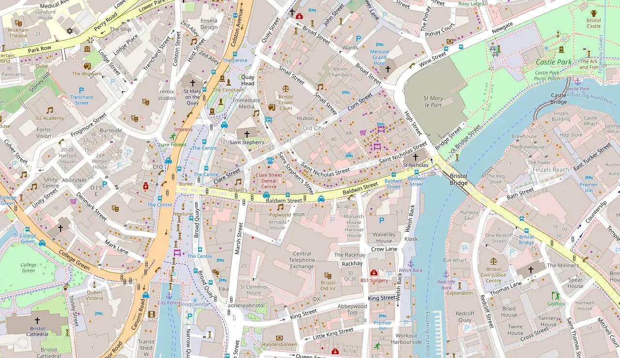 Street map centred on 35 St Stephens Street, Bristol BS1 1JX