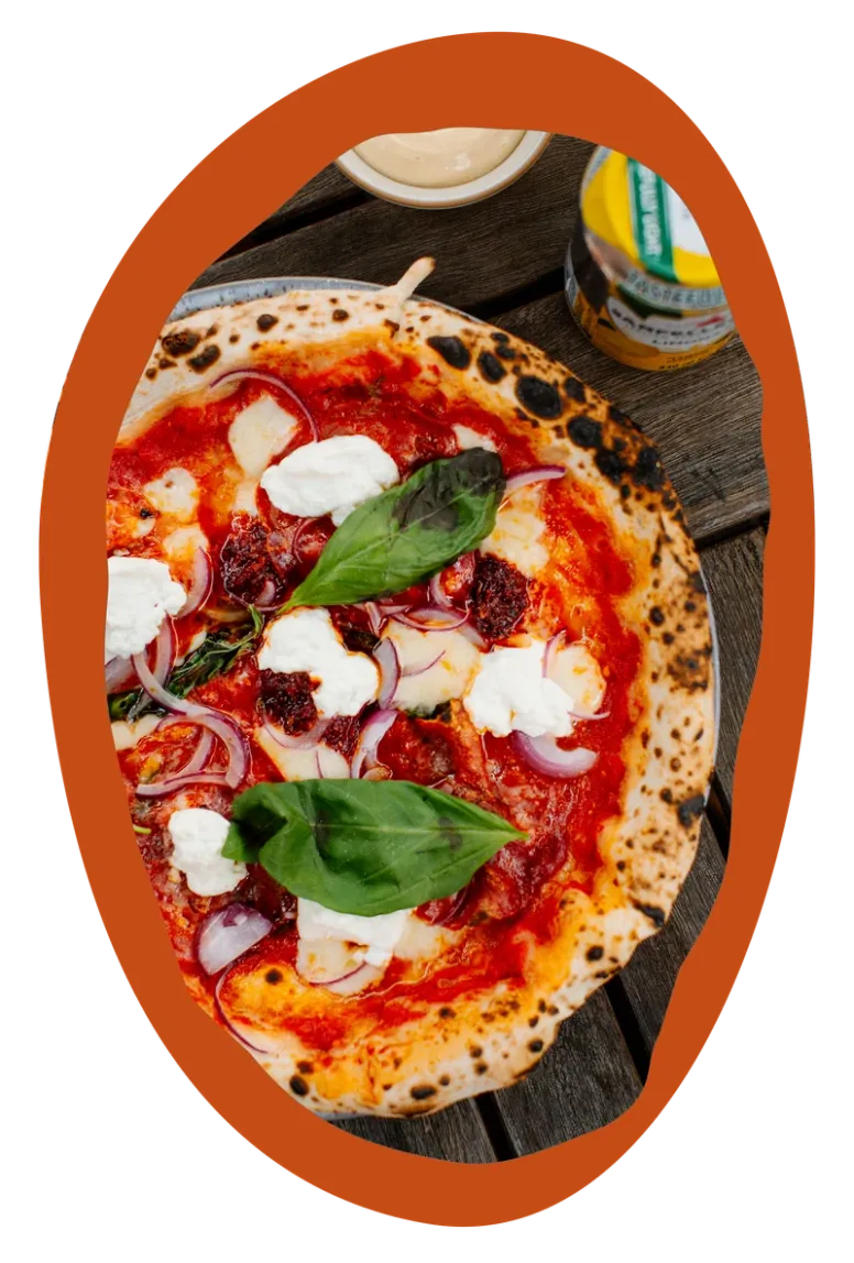Margherita-style pizza with burrata and basil